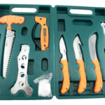 AccuSharp 728C Game Processing Kit Butcher/Caper/Gut-Hook/Bone Saw/Ribcage Spreader Gut Hook/Saw/Plain Stainless Steel Blade Orange FRN Handle | Elite Firearms