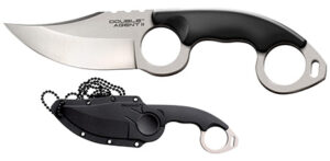 Cold Steel CS39FN Double Agent ll 3" Fixed Plain Satin AUS-8A SS Blade Black w/Double Ring Griv-Ex Handle Includes Bead Chain Lanyard/Sheath | Elite Firearms