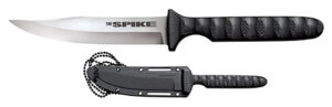 Cold Steel CS-53NBS Spike  4" Fixed Bowie Plain 4116 Stainless Steel Blade/Black Scalloped Griv-Ex Handle Includes Sheath | Elite Firearms