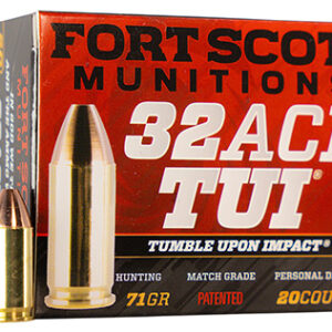 Fort Scott Munitions 32ACP71SCV Tumble Upon Impact (TUI)  32 ACP 71 gr Solid Copper Spun 20 Per Box/ 25 Cs