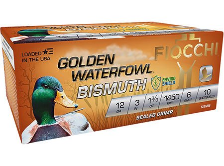 Fiocchi 123GB6 Golden Waterfowl Bismuth 12 Gauge 3" 1 3/8 oz 6 Shot 10 Per Box/ 10 Cs | Elite Firearms