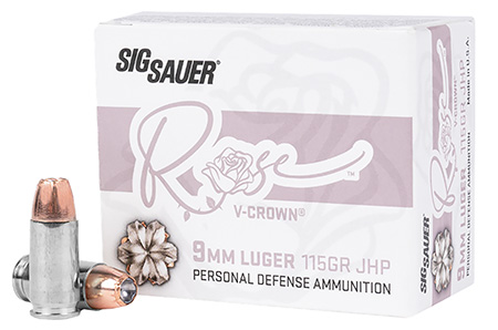 Sig Sauer E9MMA1ROSE20 Rose  9mm Luger 115 gr V Crown Jacketed Hollow Point 20 Per Box/ 10 Cs | Elite Firearms
