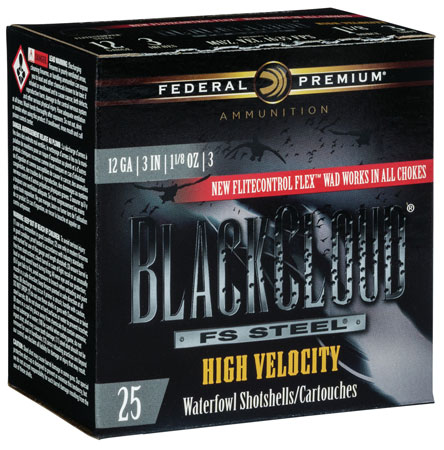 Federal PWBXH1433 Black Cloud FS High Velocity 12 Gauge 3" 1 1/8 oz 3 Shot 25 Per Box/ 10 Cs