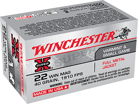 Winchester Ammo X22M Super X 22 WMR 40 gr Full Metal Jacket 50 Per Box/ 40 Cs | Elite Firearms