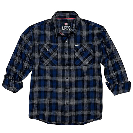 Hornady Gear 32203 Flannel Shirt Large Navy/Black/Gray, Cotton/Polyester, Relaxed Fit Button Up | Elite Firearms