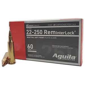 Aguila 8338AG 22-250 Rem 60 gr InterLock Boat Tail Soft Point 20 Per Box/ 10 Case | Elite Firearms