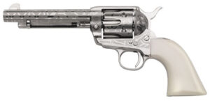 Taylors & Company 200061 1873 Cattle Brand 45 Colt (LC) Caliber with 5.50" Barrel, 6rd Capacity Cylinder, Overall Nickel-Plated Engraved Finish Steel & Ivory Synthetic Grip | Elite Firearms