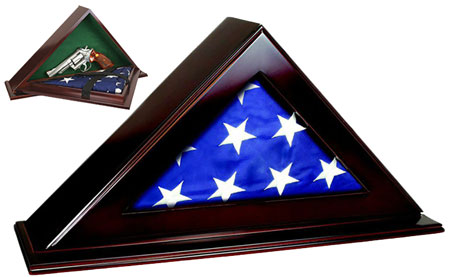Peace Keeper PFC Patriot Flag Case Key Entry Mahogany Stain Wood Holds 1 Handgun 22" W x 4.25" D x 11.50" H | Elite Firearms