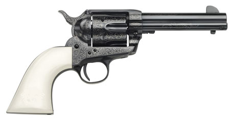 Taylors & Company 200059 1873 Cattleman Outlaw Legacy 357 Mag Caliber with 4.75" Barrel, 6rd Capacity Cylinder, Overall Blued Engraved Finish Steel & Ivory Synthetic Grip | Elite Firearms
