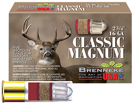 Brenneke SL162CLM Classic Magnum 16 Gauge 2.75" 1 oz Slug Shot 5 Per Box/ 50 Case | Elite Firearms