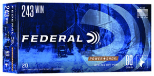Federal 243AS Power-Shok  243 Win 80 gr Jacketed Soft Point 20 Per Box/ 10 Case