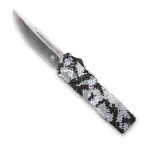 CobraTec Knives WDCCTLWDNS Lightweight  3.25" OTF Drop Point Plain D2 Steel Blade/Winter Digi Camo Aluminum Handle Includes Pocket Clip | Elite Firearms