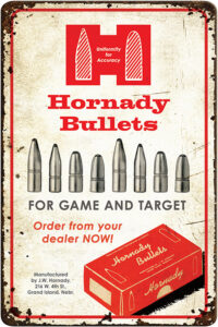 Hornady 99145 Bullets Tin Sign Rustic Red White Aluminum 12" x 18" | Elite Firearms