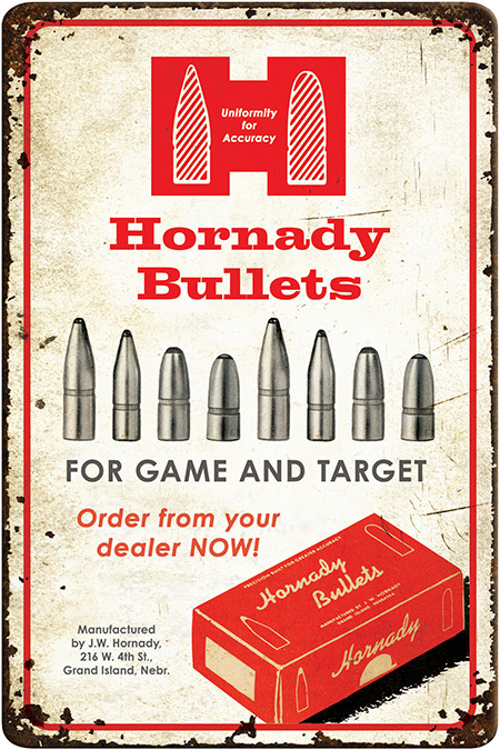 Hornady 99145 Bullets Tin Sign Rustic Red White Aluminum 12" x 18" | Elite Firearms