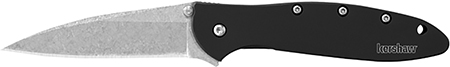 Kershaw 1660SWBLK Leek  3" Folding Drop Point Plain Stonewashed 14C28N Steel Blade Black Anodized Aluminum Handle Includes Pocket Clip | Elite Firearms