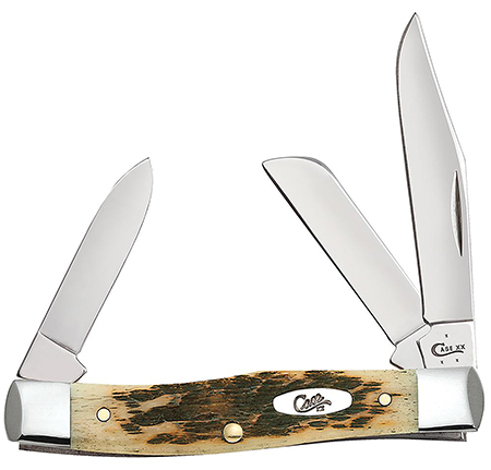 Case 00079 Stockman Medium 2.57"/1.88"/1.76" Folding Clip/Sheepsfoot/Pen Plain Mirror Polished Chrome Vanadium Steel Blade/Peach Seed Jigged Amber Bone Handle | Elite Firearms