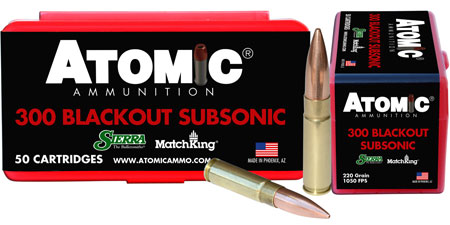 Atomic Ammunition 00465 Rifle Subsonic 300 Blackout 220 gr Hollow Point Boat Tail 50 Per Box/ 10 Case | Elite Firearms