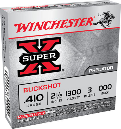 Winchester Ammo XB41000 Super X 410Gauge 2.50" 3Pellets 000Buck Shot 5 Per Box/50 Case