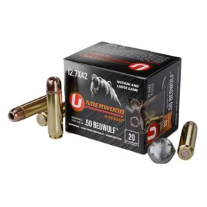 Underwood Hunting & Self Defense Handgun Ammunition 50 Beowulf(12.7x42) 350gr JHP 1775 fps 20/ct | Elite Firearms