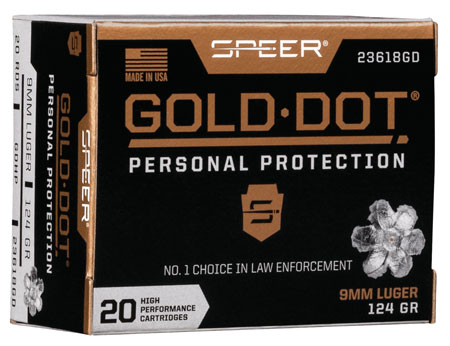 Speer 23618GD Gold Dot Personal Protection 9mmLuger 124gr Hollow Point 20 Per Box/10 Case | Elite Firearms