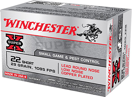Winchester Ammo X22S Super X 22Short 29gr Lead Round Nose Low Noise Copper Plated 50 Per Box/100 Case | Elite Firearms