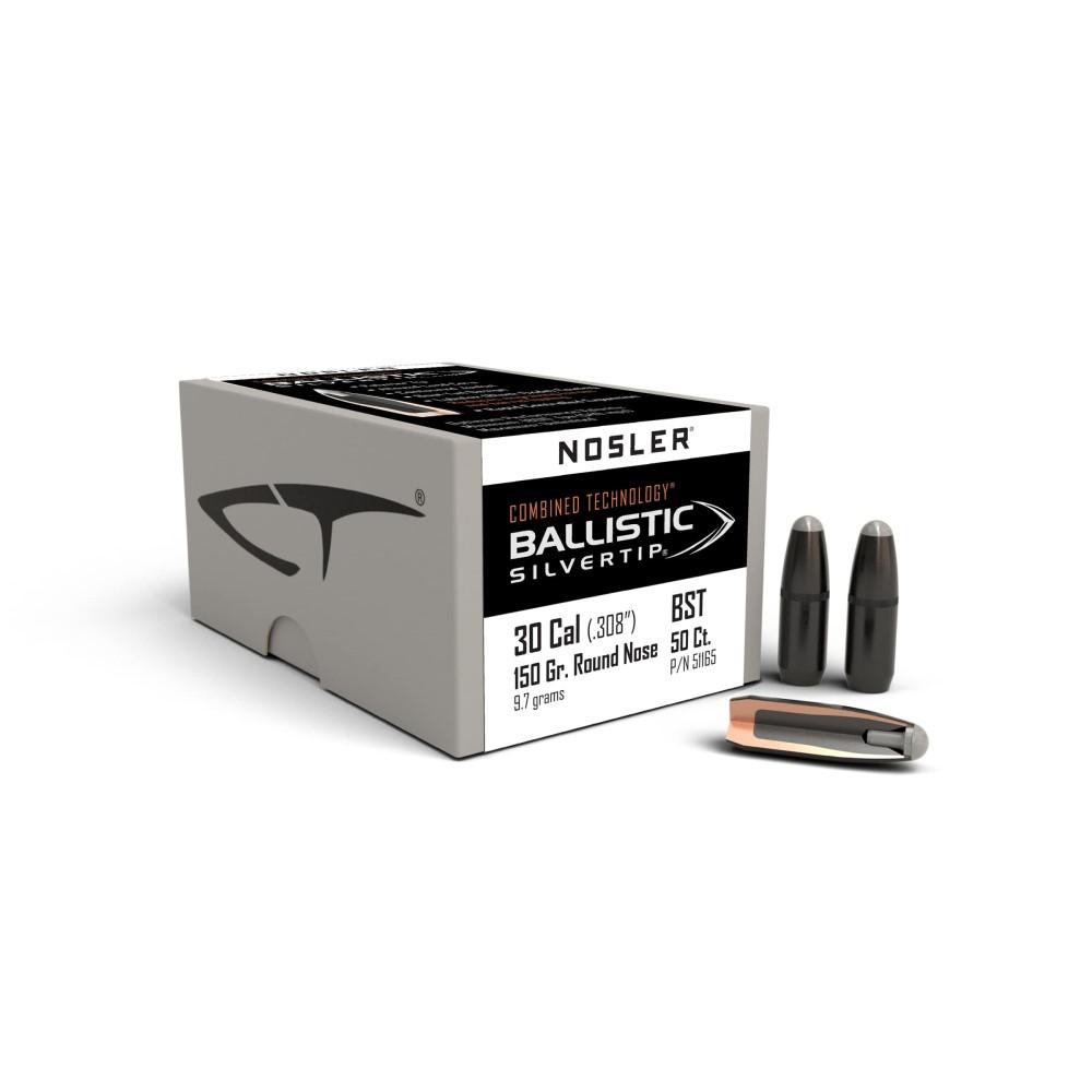 Nosler Ballistic SilverTip Hunting Bullets .30 cal .308" 150 gr RN-SBT-BSTIP 50/ct | Elite Firearms