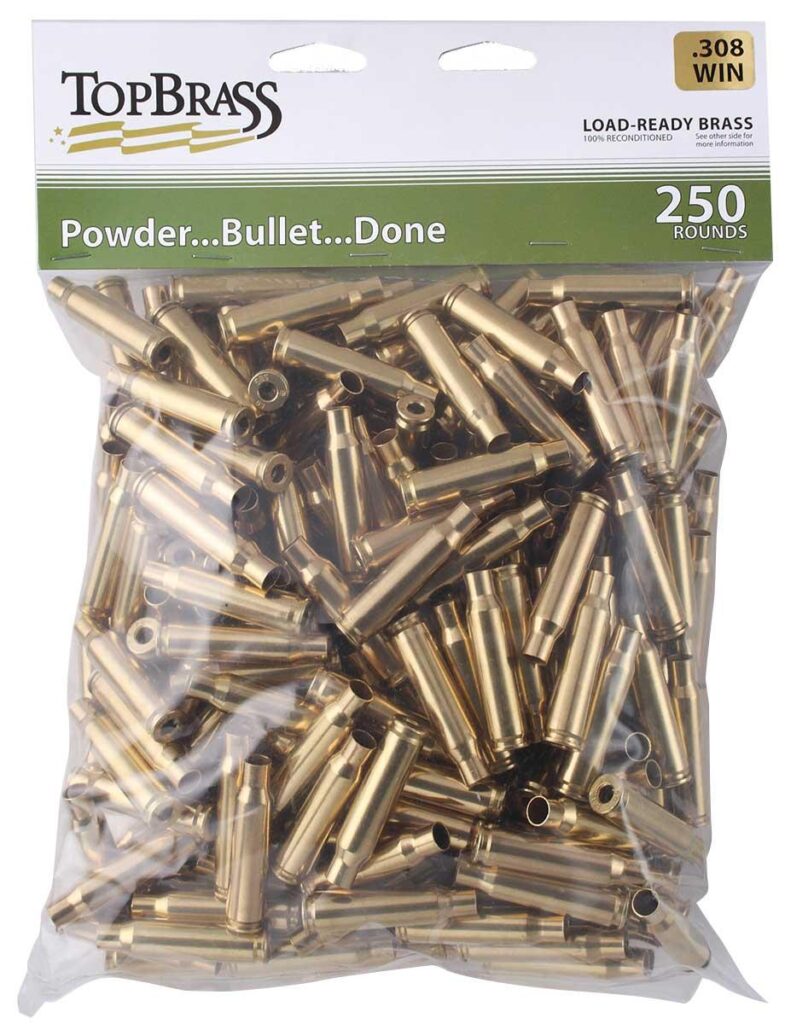 Top Brass Unprimed Remanufactured Rifle Brass .308 Win Bagged Header Card Grade A+ 250/ct | Elite Firearms
