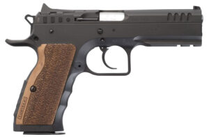 Tanfoglio IFG TFSTOCKI9 Defiant Stock I 9mm Luger Caliber with 4.50" Barrel, 16+1 Capacity, Overall Black Finish Steel, Picatinny Rail/Beavertail Frame, Serrated Slide & Wood Grip | Elite Firearms