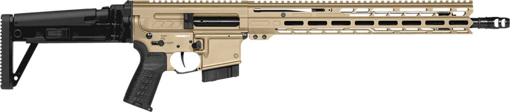 CMMG 28A490FCT Dissent MK4 22 ARC 10+1 16.10" Coyote Tan Cerakote Picatinny Rail Aluminum Receiver, M-LOK Handguard, Black CMMG Dissent Side Folding Stock, Zeroed Drop-In Single Stage Trigger | Elite Firearms