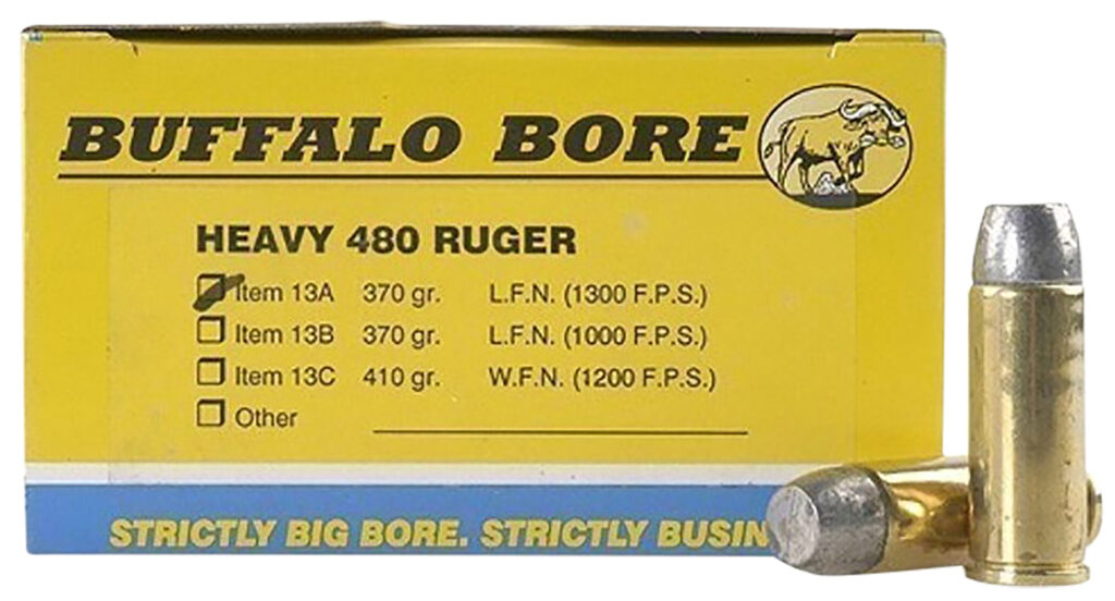 Buffalo Bore Ammunition 13A20 Heavy Strictly Business 480Ruger 370gr Lead Flat Nose 20 Per Box/12 Case | Elite Firearms