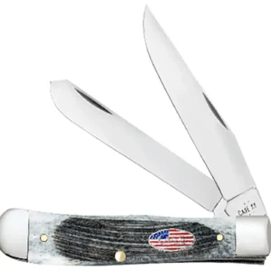 Case 53060 Trapper Stars & Stripes 3.24"/3.27" Folding Clip Point/Spey Plain Mirror Polished Tru-Sharp SS Blade, Sawcut Jig Gray Bone Handle, American Flag Shield