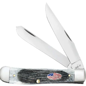 Case 53061 Stockman Stars & Stripes Medium 2.57"/1.88"/1.71" Folding Clip Point/Pen/Sheepsfoot Plain Mirror Polished Tru-Sharp SS Blade, Sawcut Jig Gray Bone Handle, American Flag Shield