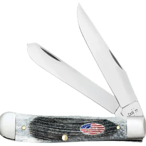Case 53063 CopperLock Stars & Stripes 2.99" Folding Wharncliffe Plain Mirror Polished Tru-Sharp SS Blade, Sawcut Jig Gray Bone Handle, American Flag Shield