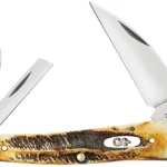 Case 65347 Seahorse Whittler Seahorse Whittler Folding Coping/Pen/Wharncliffe Plain Mirror Polished Tru-Sharp SS Blade, Burnt Dark Amber 6.5 BoneStag Handle | Elite Firearms