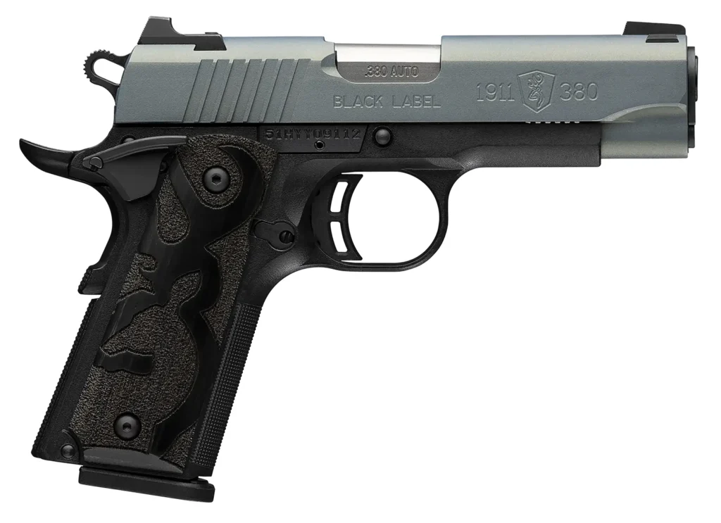 Browning 051993492 1911 Black Label Compact Frame 380 ACP 8+1 3.63" Matte Stainless Steel Barrel, Northern Lights Cerakote Serrated Steel Slide, Matte Black Polymer Frame, Black Polymer Grip | Elite Firearms