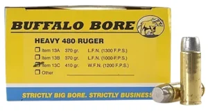 Buffalo Bore Ammunition 13C20 Heavy Strictly Business 480Ruger 410gr Wide Flat Nose 20 Per Box/12 Case | Elite Firearms