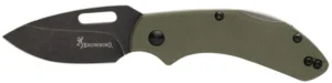 Browning 3220504 Hidden Hollow  EDC Small 2.25" Folding Drop Point Plain Black Oxide Stonewashed D2 Steel Blade, OD Green G10 Handle | Elite Firearms