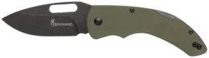 Browning 3220506 Hidden Hollow  EDC Large 3" Folding Drop Point Plain Black Oxide Stonewashed D2 Steel Blade, OD Green G10 Handle | Elite Firearms