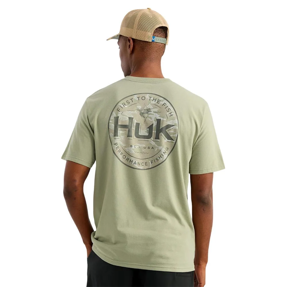 Huk Marlin Circle Short Sleeve Pocket Shirt Seagrass S | Elite Firearms