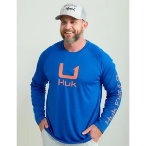 Huk Icon Crew Long Sleeve Shirt Ocean Blue S | Elite Firearms