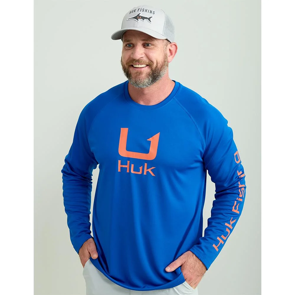 Huk Icon Crew Long Sleeve Shirt Ocean Blue 2XL | Elite Firearms