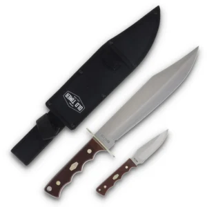 Old Timer Bowie Fixed Blade Combo 10" Bowie Blade 3-1/2" Skinner Blade Brown | Elite Firearms
