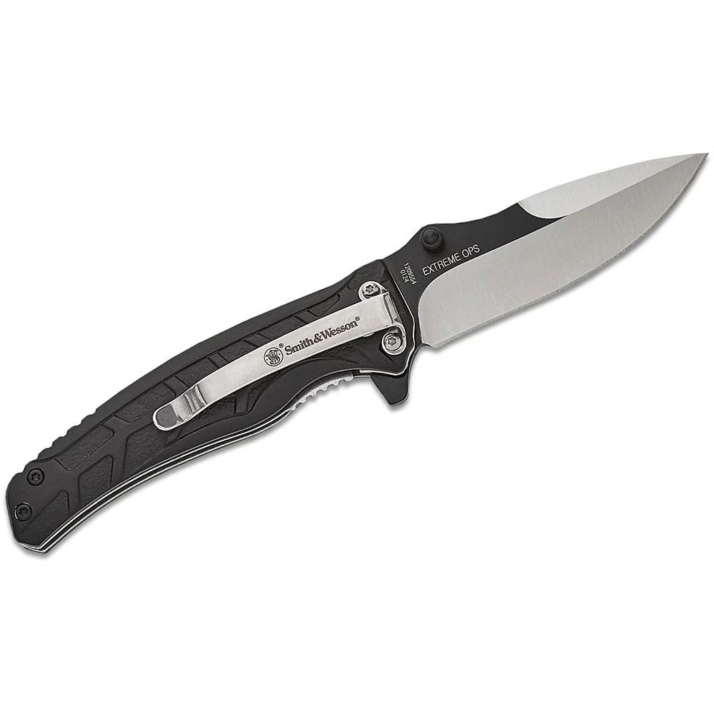 Smith & Wesson Extreme Ops Folding Knife 3" Drop Point Blade Two Tone Black Silver Box | Elite Firearms