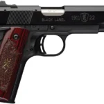 Browning 051069490 1911 Black Label Medallion Full Size Frame 22 LR 10+1 4.25" Matte Stainless Barrel, Black Anodized Aluminum Serrated Slide, Matte Black Polymer Frame w/Beavertail, Rosewood w/Gold B | Elite Firearms