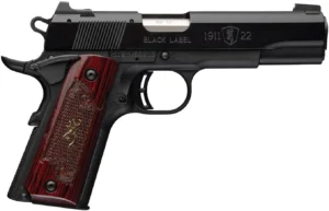 Browning 051069490 1911 Black Label Medallion Full Size Frame 22 LR 10+1 4.25" Matte Stainless Barrel, Black Anodized Aluminum Serrated Slide, Matte Black Polymer Frame w/Beavertail, Rosewood w/Gold B | Elite Firearms