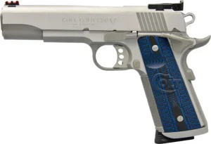 Colt Mfg O5072XE Gold Cup Trophy 9mm Luger 9+1 5" Steel Barrel,  Stainless Steel Serrated Slide & Frame w/Beavertail, Competition Blue G10 Grips, Ambidextrous | Elite Firearms