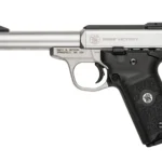 Smith & Wesson 108490 SW22 Victory Full Size Frame 22 LR 10+1, 5.50" Silver Match Grade Barrel, Satin Serrated Slide & Frame, Black Textured Grip, Thumb Safety, Right Hand | Elite Firearms