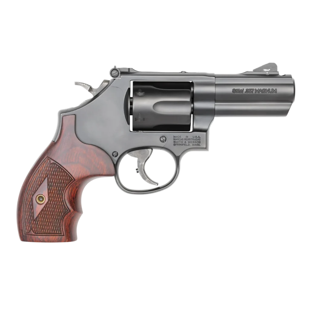 Smith & Wesson 12039 Model 19 Performance Center Carry Comp 357 Mag Or 38 S&W Spl +P 3" PowerPort Black Stainless Steel Barrel, Black Carbon Steel 6rd Cylinder & K-Frame, Finger Grooved Wood Grip | Elite Firearms