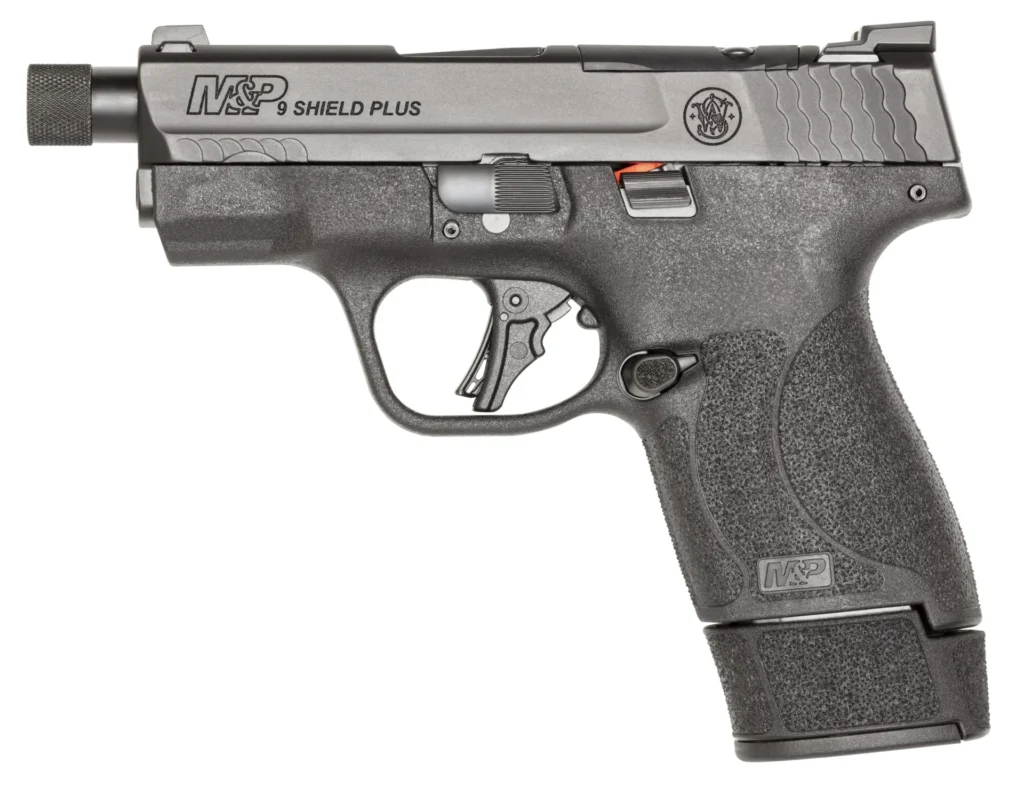 Smith & Wesson 14095 M&P9 Shield Plus Micro-Compact Frame 9mm 10+1 15+1 13+1 3.70" Black Armornite Stainless Steel Slide Black Polymer Frame Textured Grip | Elite Firearms