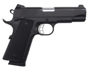 Tisas Arms 10100121 1911 Carry 9mm Luger 9+1 4.25" Black Cerakote Carbon Steel Serrated Slide & Frame w/Beavertail, Black Rubber Grip | Elite Firearms